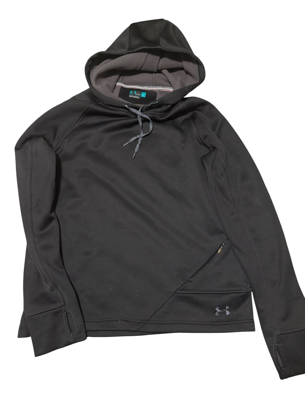 Under Armour Black Pullover Hoodie With Thumb Holes & Zip Pockets L